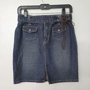 Vintage Old Navy Y2K Denim Skirt size 2 Blue Jean Belted Above Knee Pockets Slit